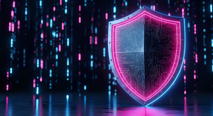 Cybersecurity shield protection digital safety technology network security system data secure online privacy on transparent background