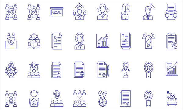 Human resources and business management icon set. Vector line symbols for career, teamwork, and achievement 60.eps collection