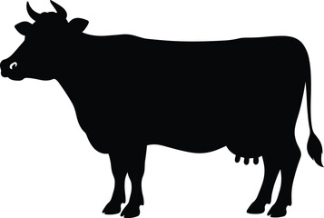 Cow silhouette vector, dairy animal icon, black livestock graphic, farm cattle shape, agricultural design element, rural nature symbol