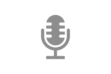 Gray microphone icon for audio recording, podcasting, and voice isolated on transparent background