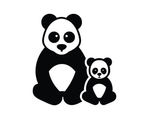mom panda with baby, panda silhouette, standing panda, panda vector design, panda illustration, panda collection, cute panda vector, black and white panda, adorable panda design, panda silhouette, pan