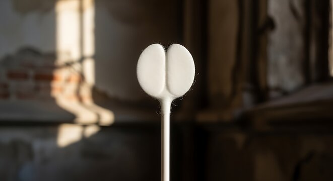 Holding White Flocked Swab in Atmospheric Indoor Space