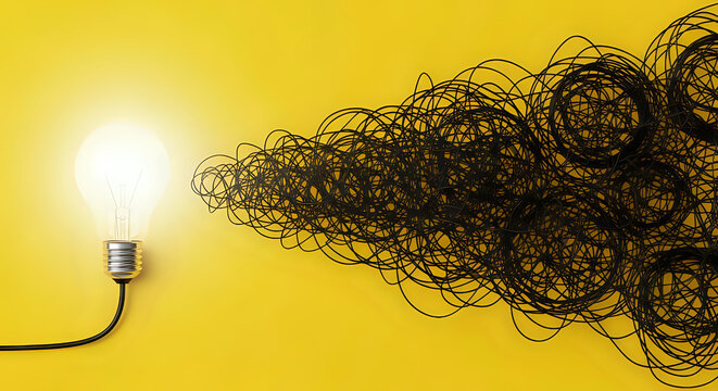 Lightbulb idea innovation creativity solution problem solving concept inspiration bright yellow background on transparent background