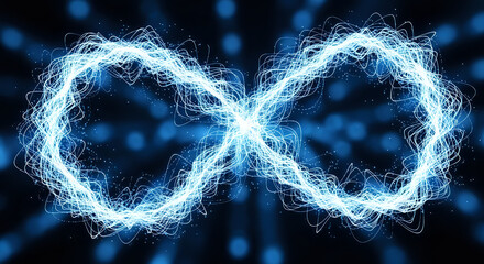 Infinity symbol glowing light trails abstract background endless loop concept design graphic wallpaper blue on transparent background