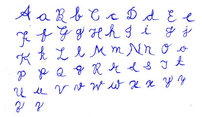 Handwritten Blue Ink Cursive Alphabet Set – Uppercase & Lowercase Letters PNG Isolated on Transparent Background