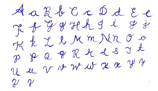 Handwritten Blue Ink Cursive Alphabet Set – Uppercase & Lowercase Letters PNG Isolated on Transparent Background