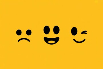 Fototapeta premium Express your feelings with these cute emoji faces showcasing a range of emotions from sadness to happiness to playfulness on a vibrant yellow background