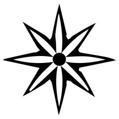 Abstract white starburst flower shape with a dark center isolated on white background silhouette