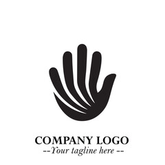Minimalist Black Hand Logo Symbol on White Background in Clean Modern Silhouette Style