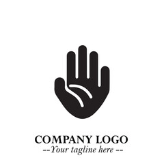 Minimalist Black Hand Logo Symbol on White Background in Clean Modern Silhouette Style