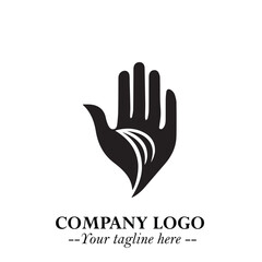 Minimalist Black Hand Logo Symbol on White Background in Clean Modern Silhouette Style