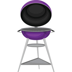 Purple Kettle Grill With Silver Legs And Black Grates With Lid Open On Transparent Background