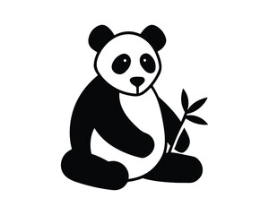 panda silhouette, panda with bamboo leaf, Sitting panda, panda vector design, panda illustration, cute panda vector, black and white panda, adorable panda design, panda silhouette, panda icon 