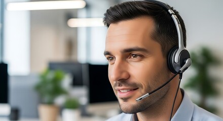 Customer Service Representative at Work A Professional Man with a Headset in an Office Setting