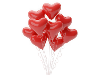  A collection of red heartshaped balloons floating upwards, isolated on a transparent background, perfect for celebrations