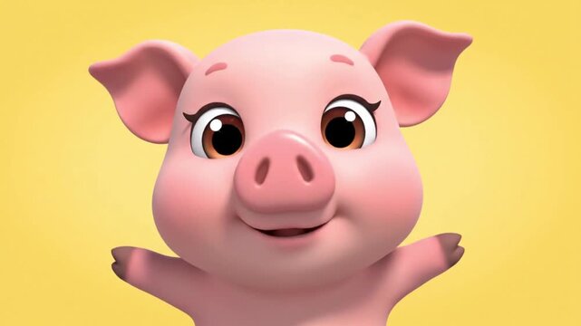 A simple and cute cartoon pig standing on a plain background. Designed for baby learning visuals and educational animation use.