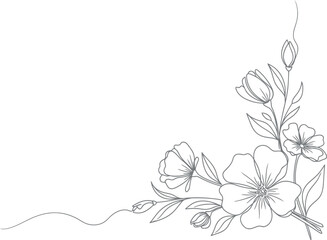 Elegant line drawing of blooming flowers in a corner arrangement
