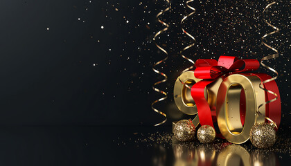 Celebrate 90 years with stunning gold numbers, red ribbon, and sparkling confetti