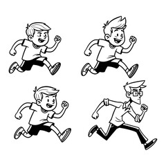 Running boys and youth cartoon characters