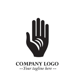 Fototapeta premium Minimalist Black Hand Logo Symbol on White Background in Clean Modern Silhouette Style