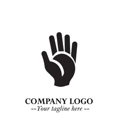 Fototapeta premium Minimalist Black Hand Logo Symbol on White Background in Clean Modern Silhouette Style