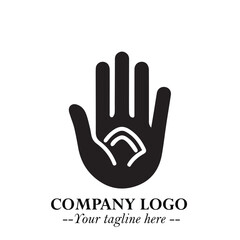 Obraz premium Minimalist Black Hand Logo Symbol on White Background in Clean Modern Silhouette Style