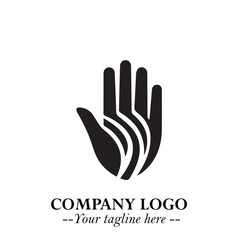 Obraz premium Minimalist Black Hand Logo Symbol on White Background in Clean Modern Silhouette Style