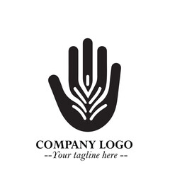 Fototapeta premium Minimalist Black Hand Logo Symbol on White Background in Clean Modern Silhouette Style