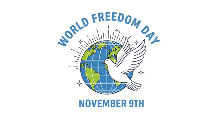 World freedom day dove and globe illustration