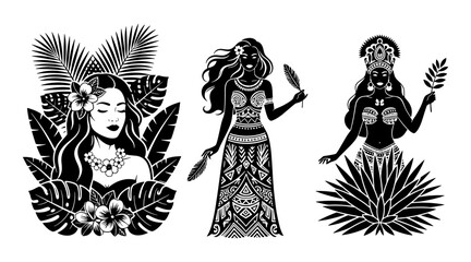 Polynesian woman tribal goddess illustrations