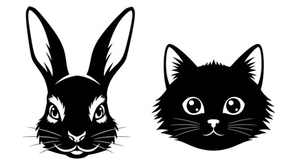 Rabbit and cat vector faces