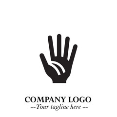 Obraz premium Minimalist Black Hand Logo Symbol on White Background in Clean Modern Silhouette Style