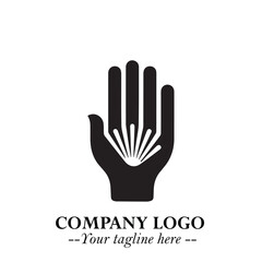 Obraz premium Minimalist Black Hand Logo Symbol on White Background in Clean Modern Silhouette Style