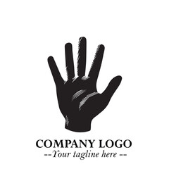 Fototapeta premium Minimalist Black Hand Logo Symbol on White Background in Clean Modern Silhouette Style