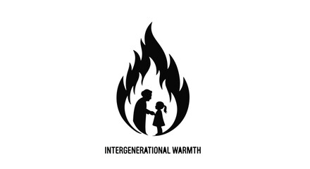 Adult gently guiding a child within a warm, protective flame symbol.