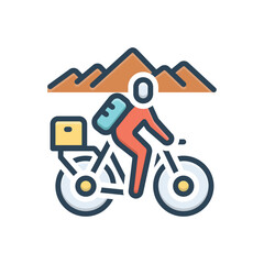 Color illustration icon for bicycle trip
