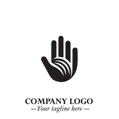 Fototapeta premium Minimalist Black Hand Logo Symbol on White Background in Clean Modern Silhouette Style