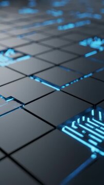Abstract Array of Black Squares Illuminated With Blue Neon Light