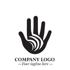 Fototapeta premium Minimalist Black Hand Logo Symbol on White Background in Clean Modern Silhouette Style