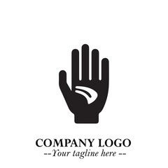 Obraz premium Minimalist Black Hand Logo Symbol on White Background in Clean Modern Silhouette Style