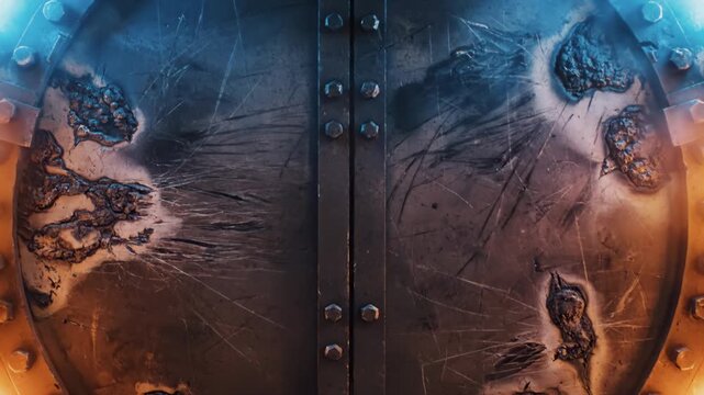 Steampunk Hatch Doors Opening Up With Smoke and Textured Metal