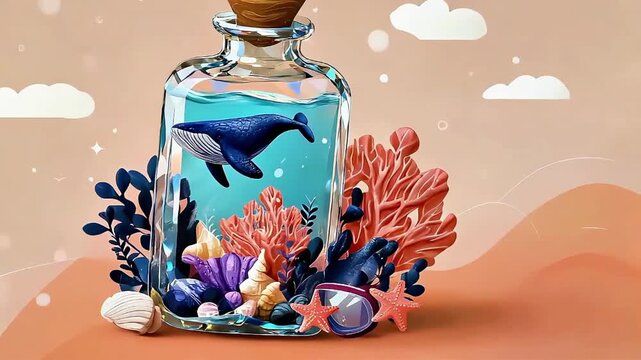 Ocean Whale in Glass Bottle: Miniature Marine World Art