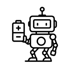 robot with battery vector line icon on a white background
Vector line icon