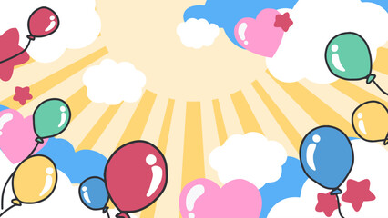 Celebration Background with Balloons, Clouds, and Sunshine. Perfect for party invitations, celebration banners, or cheerful festival designs