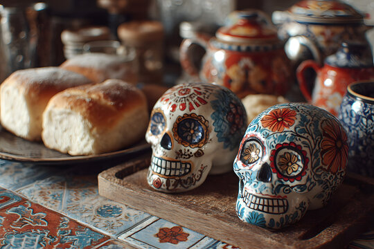 Calaveras de azucar y pan de muerto