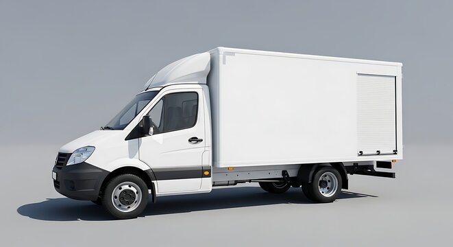 Clean white commercial delivery van ready for branding and transportation services, ideal for logistics, cargo distribution, and urban delivery solutions in a 3D render