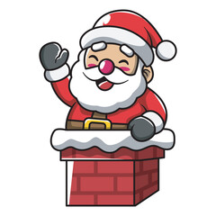 Cartoon Santa Claus Waving in Chimney Illustration