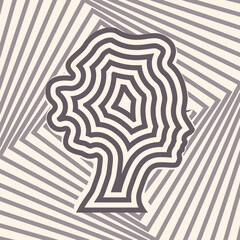 Young woman face represented in stripes. Elegant silhouette of a female head.