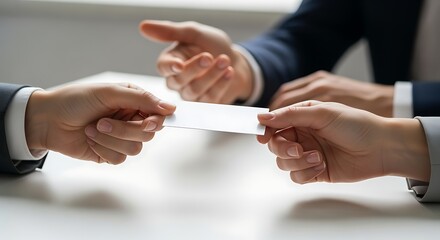 Handing Business Card Between Business People in Suit