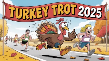 Comical Turkey Trot Illustration for Thanksgiving Fun and Holiday Spirit